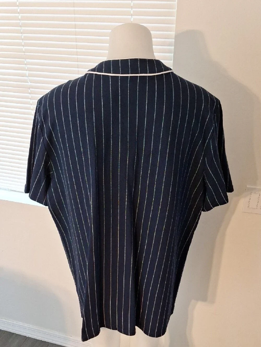 True Religion Navy Pinstripe Baseball Jersey with White Logo Panels